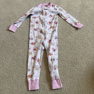 Hanna Andersson Pink & White One Piece Zip Sleeper Pajamas 18-24 Months Footless